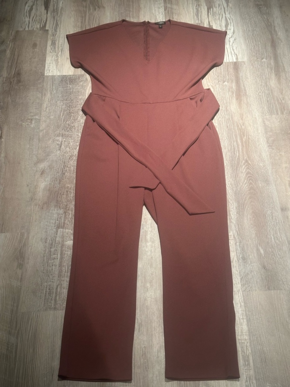 Express Wide-Leg Jumpsuit in Rust Brown with Self-Tie Waist